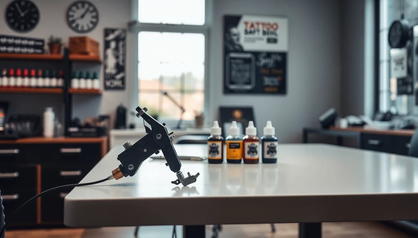Professional tattoo artist workspace with AI technology