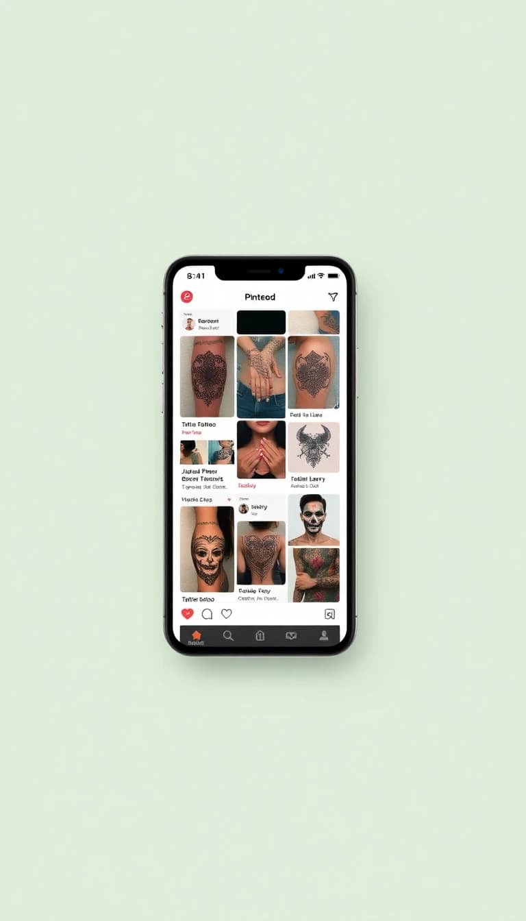 Pinterest tattoo inspiration board with saved pins